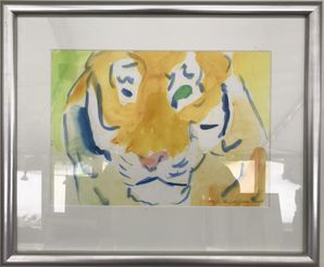 Uffe Christoffersen Akvarel Tiger, 60x50cm